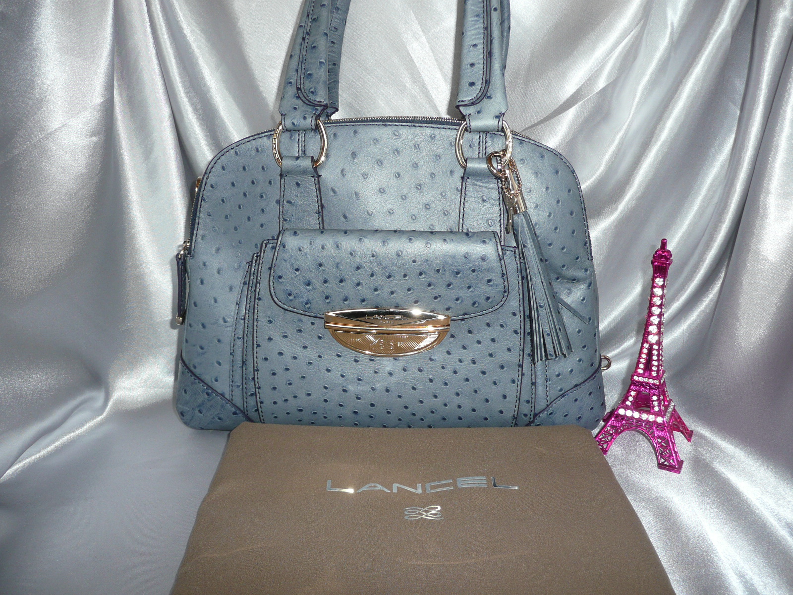 Lancel Adjani cuir autruche bleu